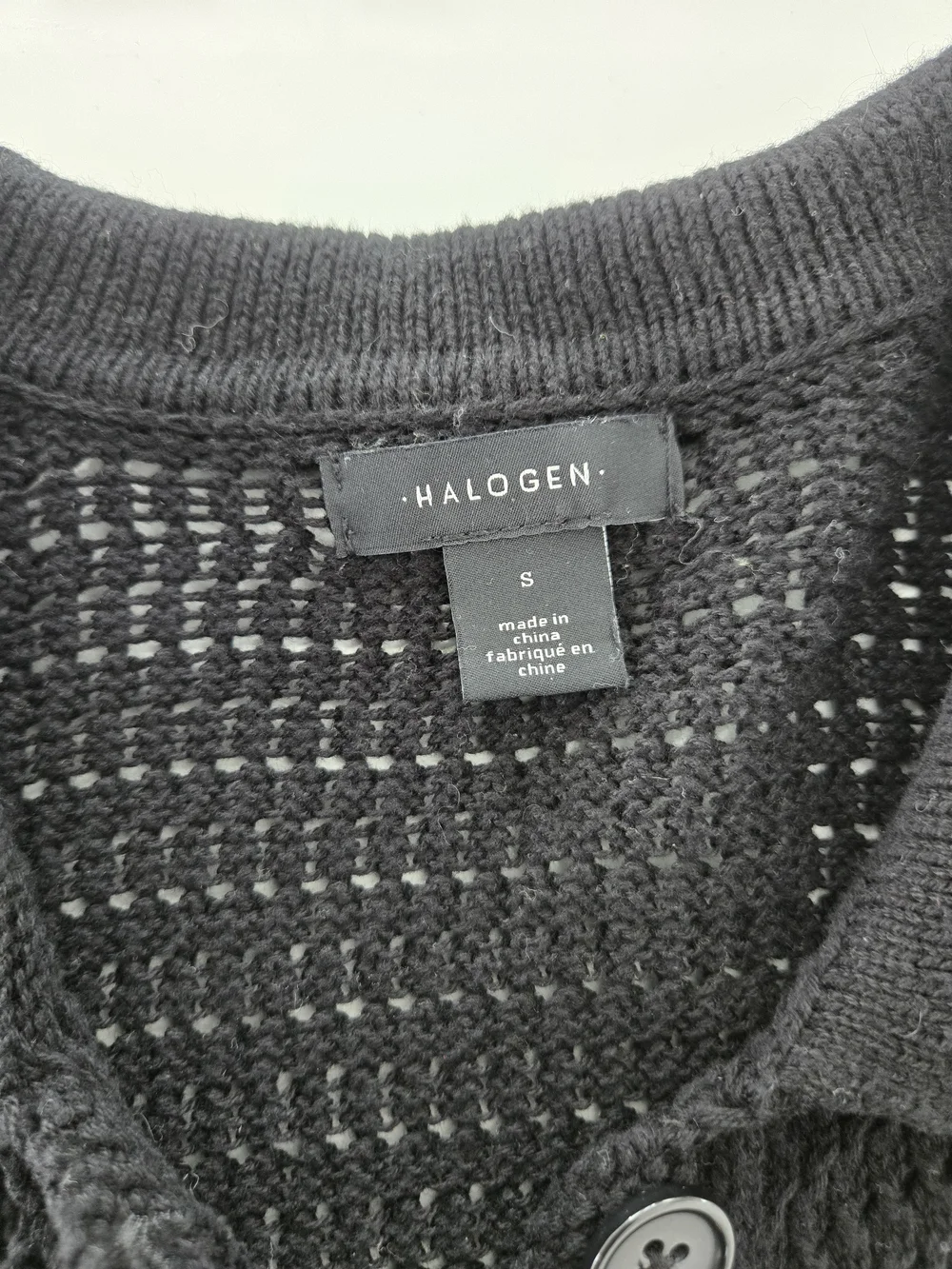 Halogen Black Short-Sleeve Knit Button-Front Top Cotton Size Small Short square